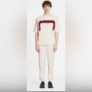 NWT Lanvin Curb Light Grey T-Shirt with Red Embroidered Logo